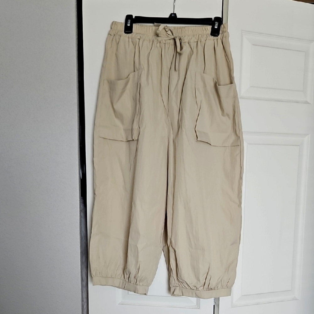 Beige Drawstring Cargo Pants